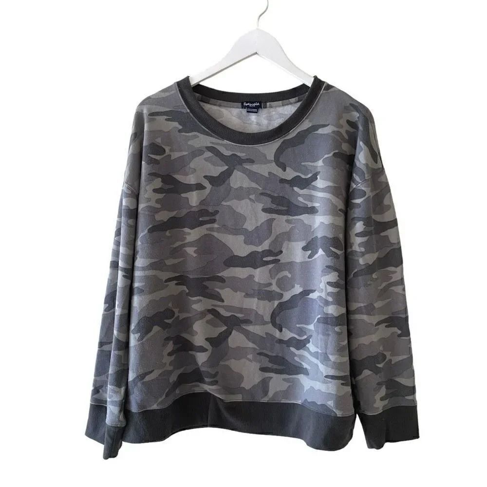 Splendid Gray Camo Long Sleeves High Heck Blocked Detail Sporty SZ XL # 1764